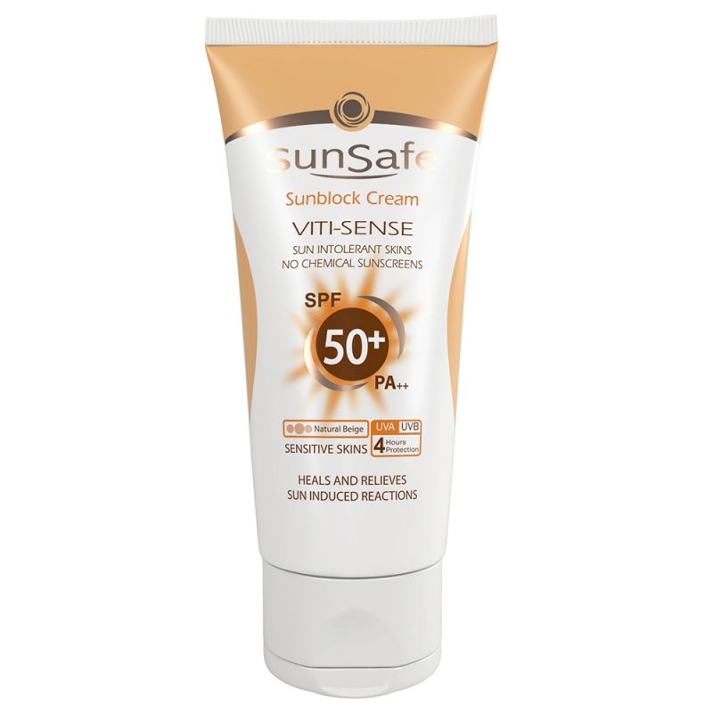 کرم ضد آفتاب +SPF50 فیزیکال مناسب پوست حساس سان سیف (بژ طبیعی)