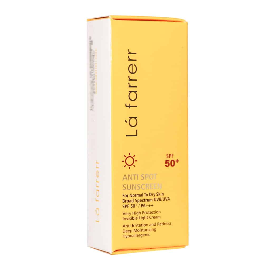 کرم ضد آفتاب ضد لک بی رنگ SPF%50 مخصوص پوست های خشک و معمولی لافارر