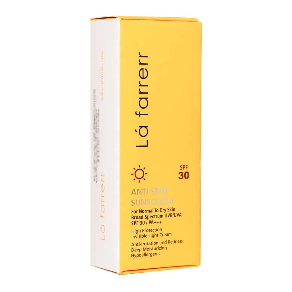 کرم ضد آفتاب SPF%30و ضد لک بی رنگ مخصوص پوست خشک و معمولی لافارر