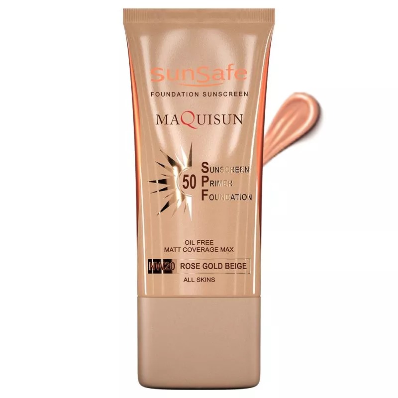 کرم ضد آفتاب SPF50 کرم پودری و پرایمری مکی سان بژ رزگلد سان سیف